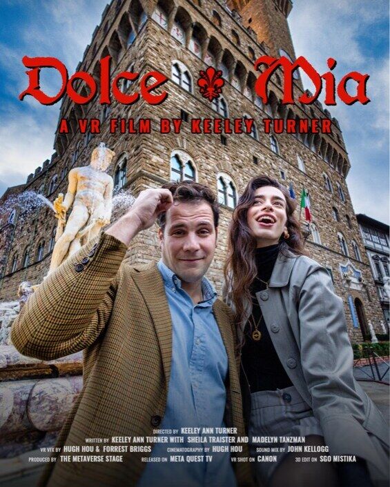 Poster for Dolce Mia: a couple in front of the Palazzo Vecchio in Florence.