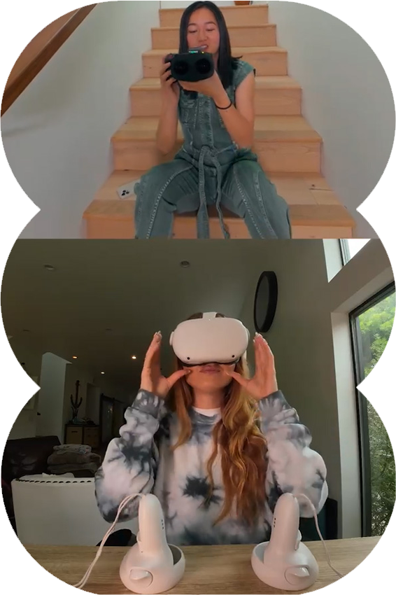 Girls using VR headset to watch the video